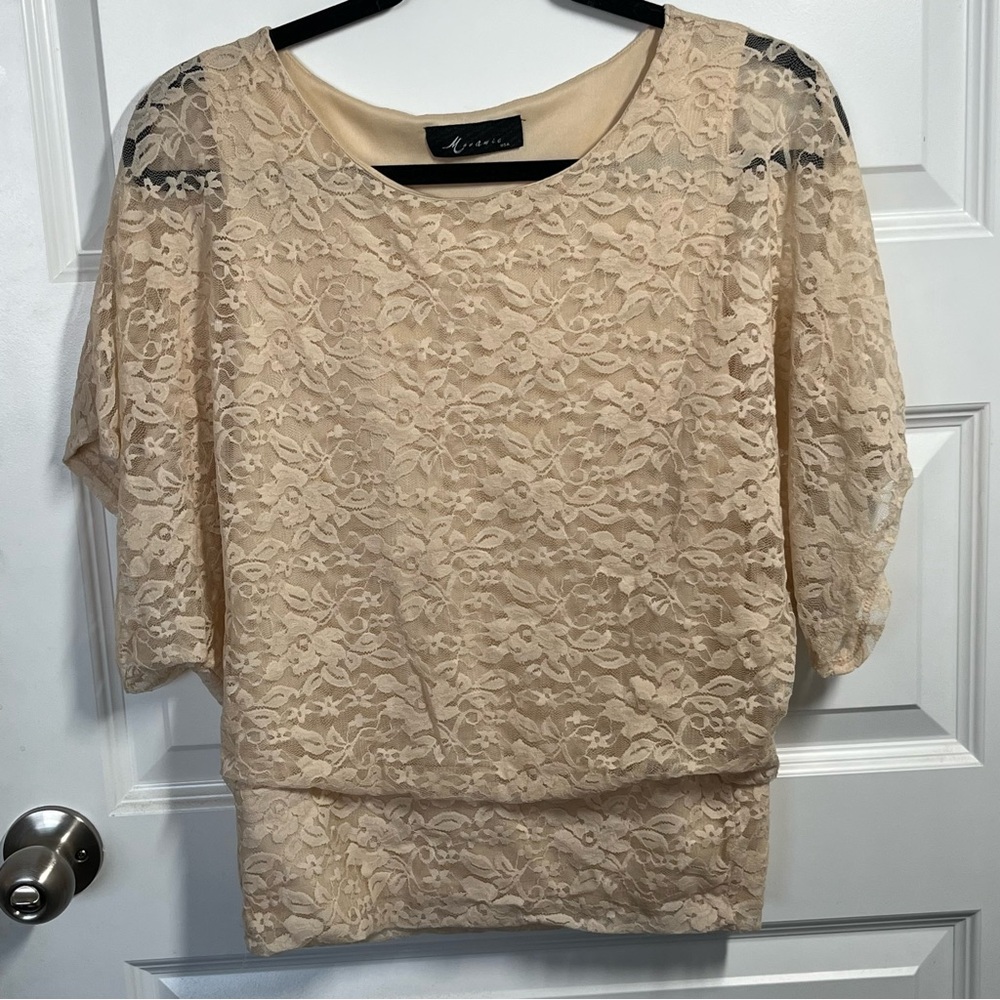 Vintage 90s MonAmie Floral Lace Blouse Medium Made in USA